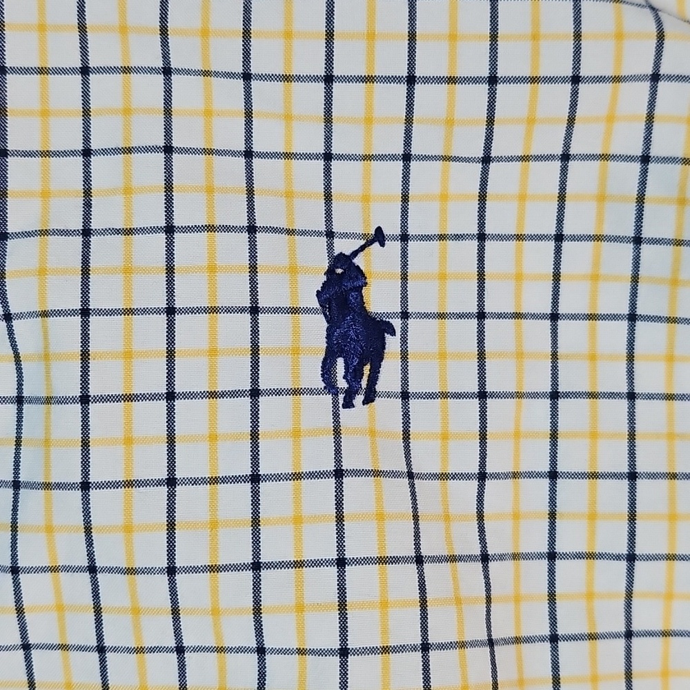 Ralph Lauren 100% Cotton Yellow Navy Check Plaid Long Sleeve Button Down Shirt - Picture 6 of 14